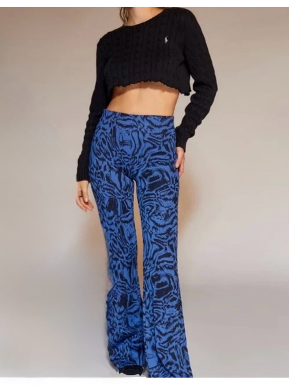 Urban Outfitters Bryn Pull-On Flare Pant - Blue Abstract Print